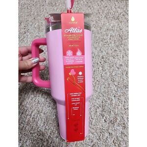 Manna Atlas Pink 40 Oz Stainless Steel Tumbler W/protective Heart Straw New